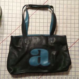 Rolfs black and blue leather "a" purse